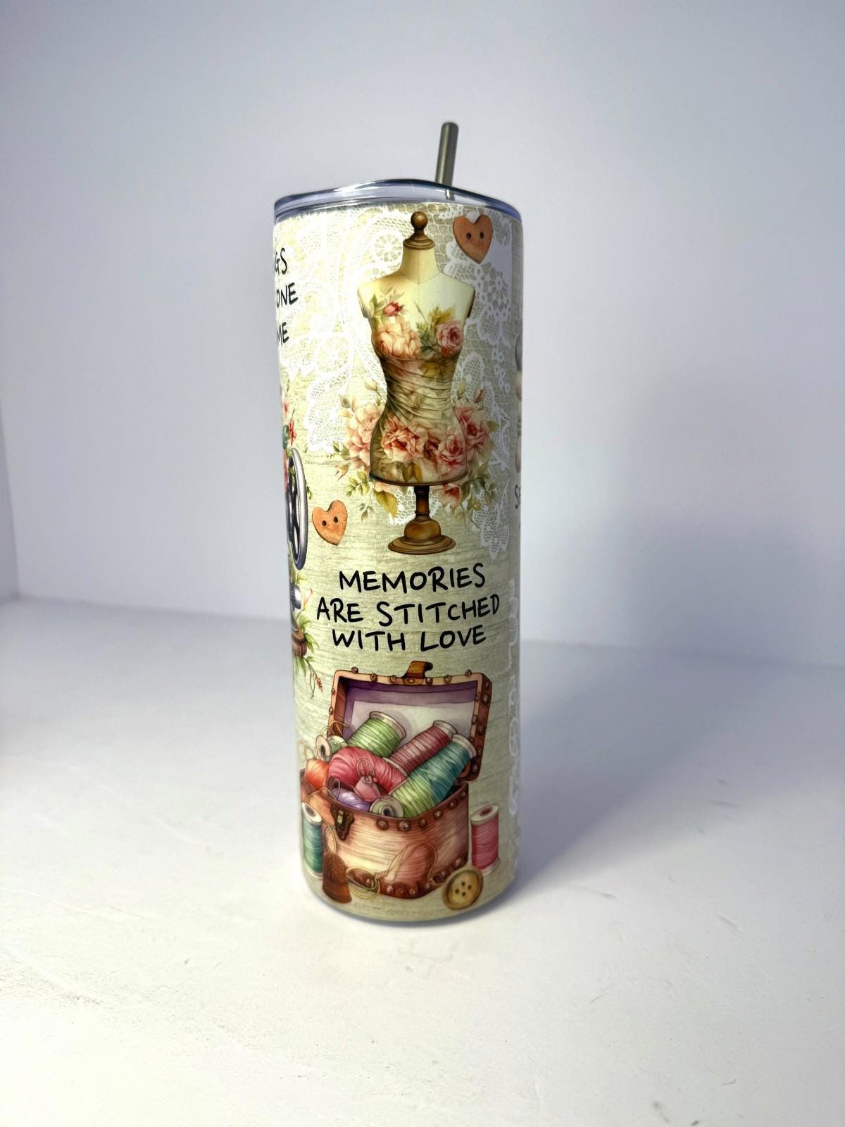 20 oz Crafting/Sewing Stainless Steel Tumbler with Lid, Straw