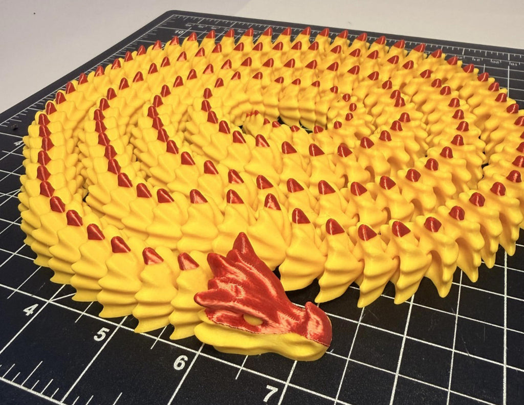 3D Printed LONG Dragon/Snake - PLA - Yellow and Red - 5 Feet 4 Inches