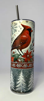 20 oz Cardinal Stainless Steel Tumbler with Lid, Straw