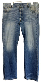 Levis 501 Jeans Mens 36x32 Blue Light Wash Button Fly Straight Leg Denim Faded