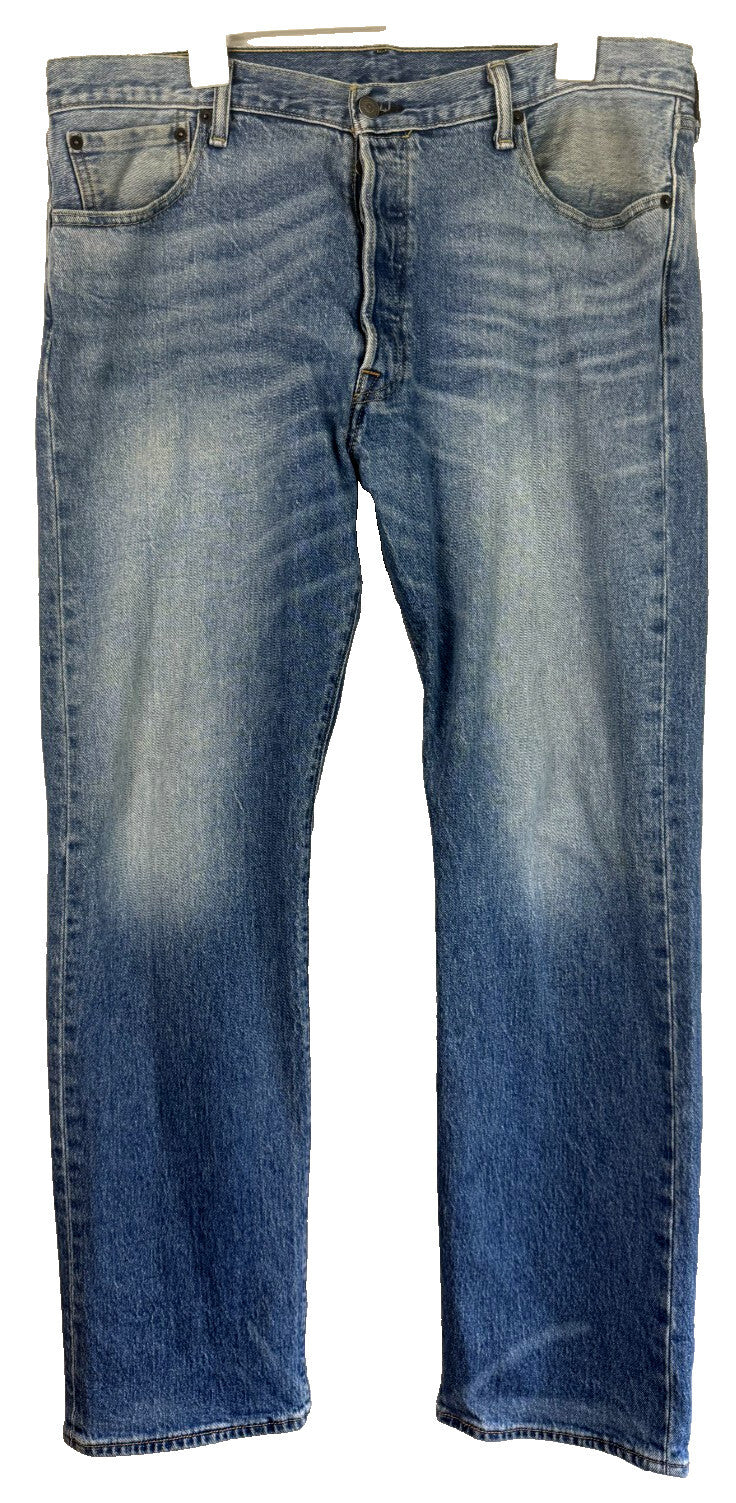 Levis 501 Jeans Mens 36x32 Blue Light Wash Button Fly Straight Leg Denim Faded