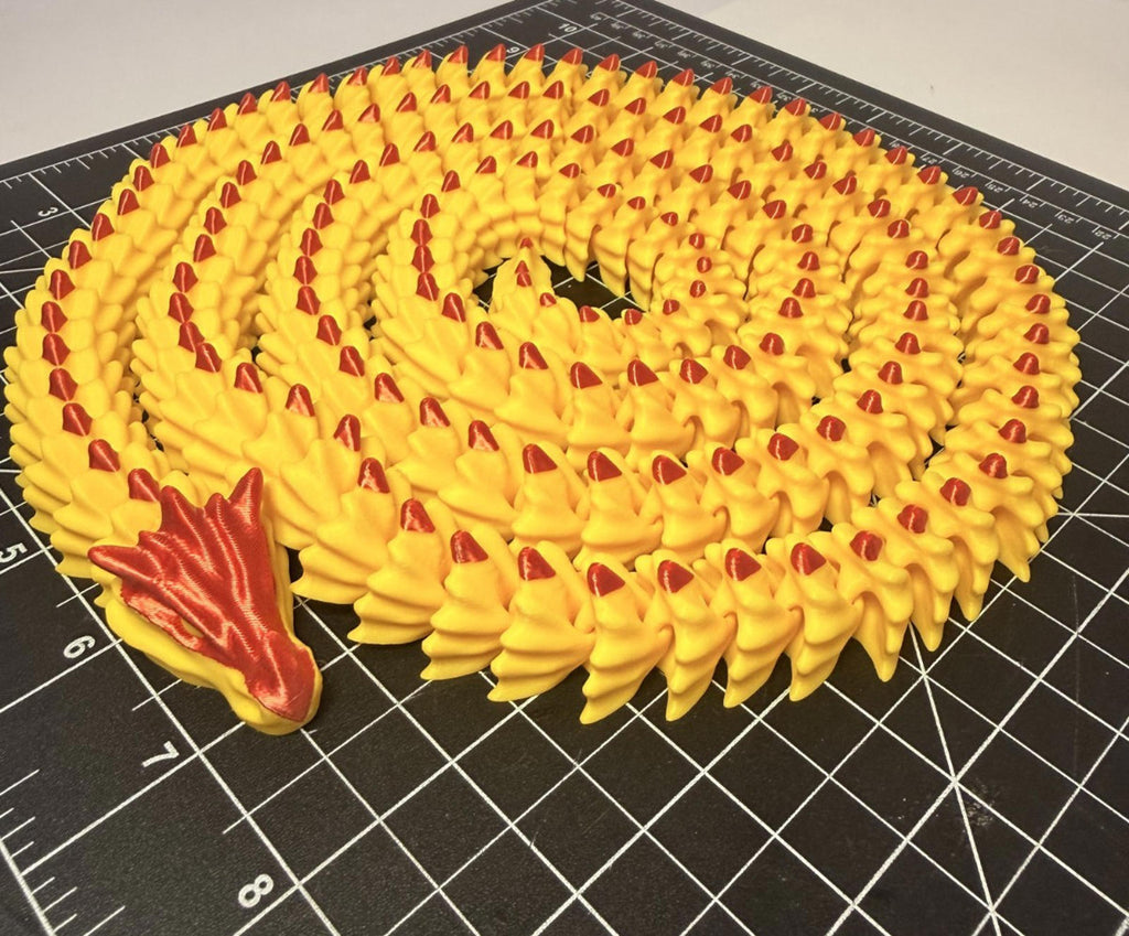 3D Printed LONG Dragon/Snake - PLA - Yellow and Red - 5 Feet 4 Inches
