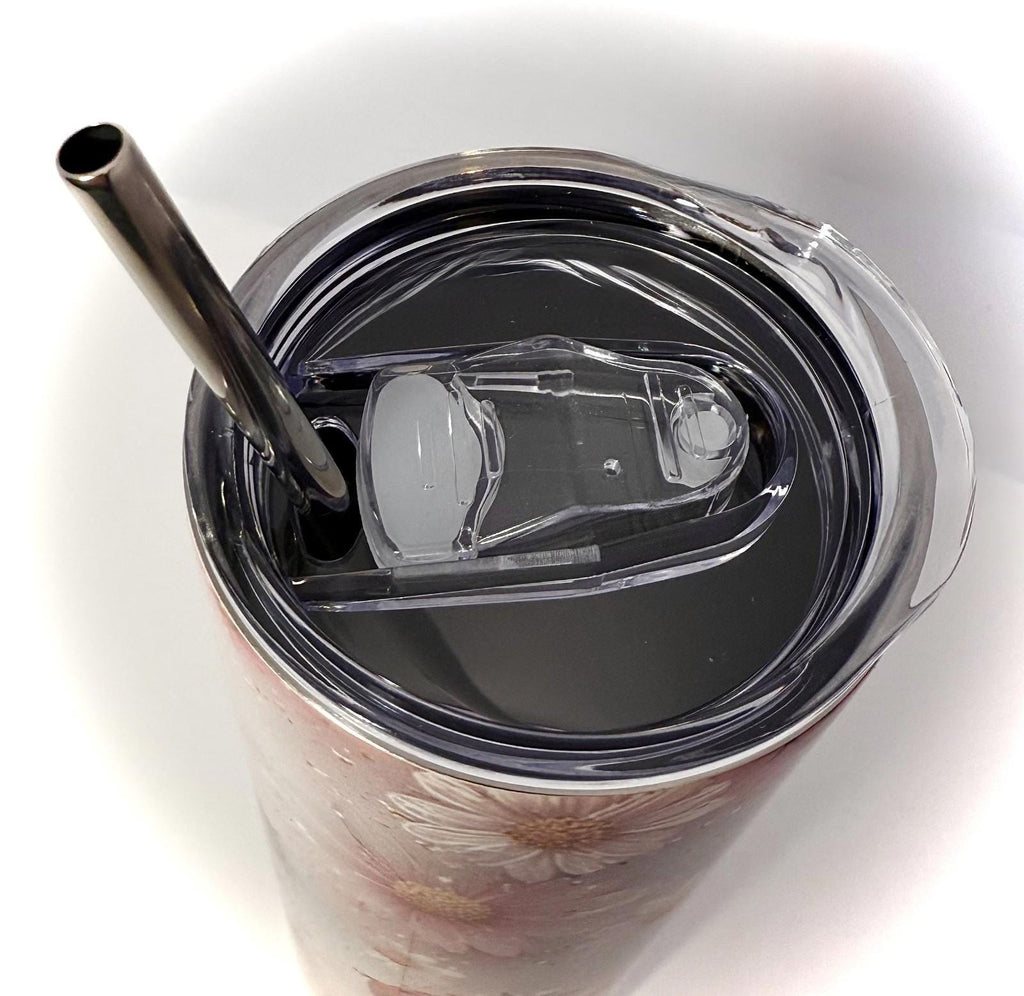 20 oz Flowers and LadyBugs Stainless Steel Tumbler with Lid, Straw