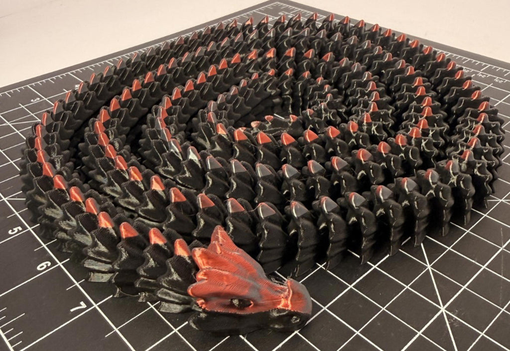 3D Printed LONG Dragon/Snake - PLA - Black and Smoked Red - 5 Feet 4 Inches