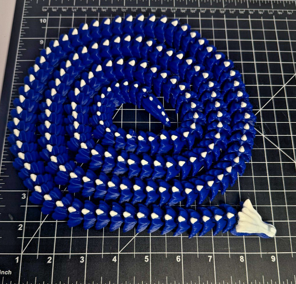 3D Printed LONG Dragon/Snake - PLA - Blue and White - 5 Feet 4 Inches