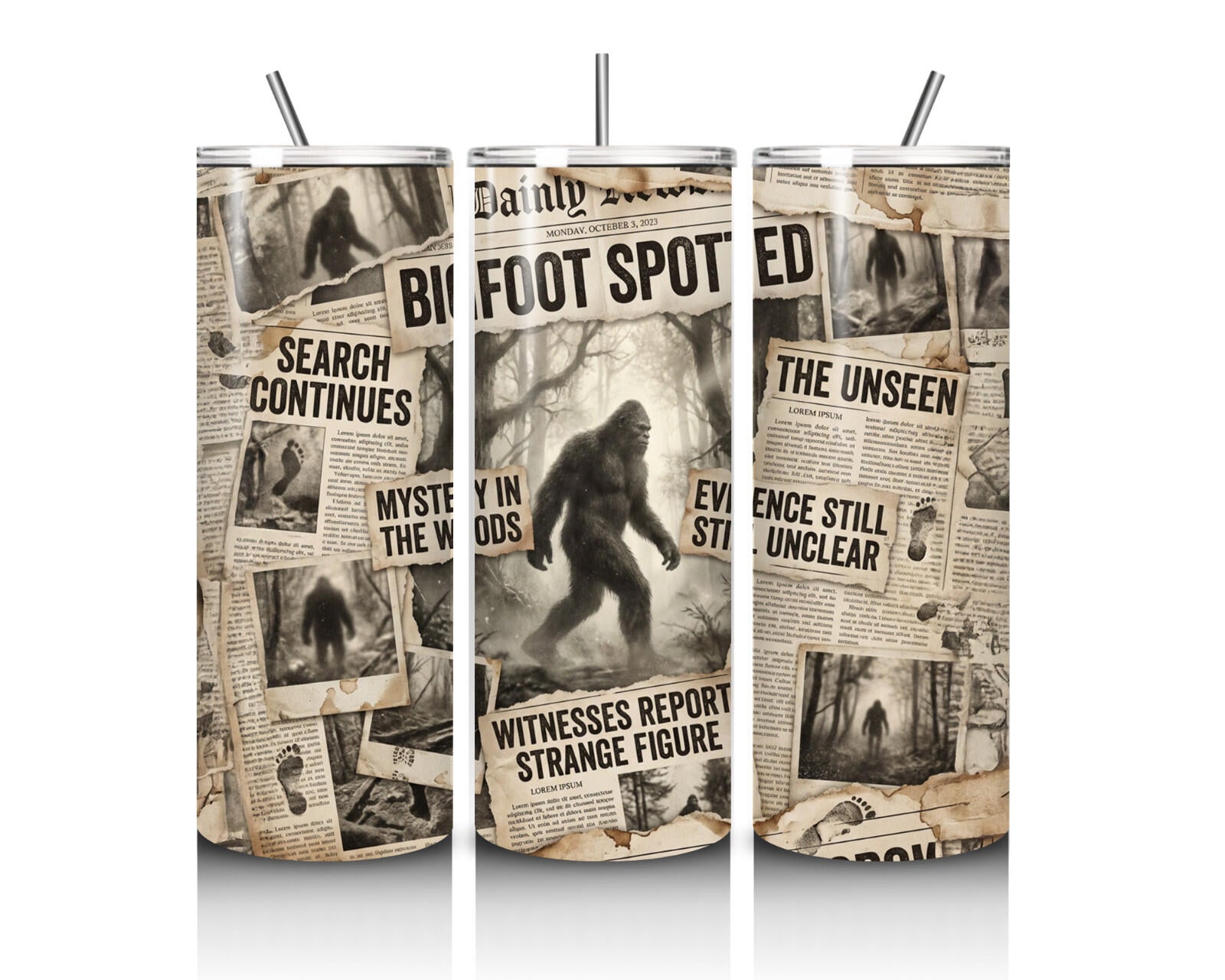 20 oz Bigfoot Spotted Stainless Steel Tumbler with Lid, Straw - Cryptid