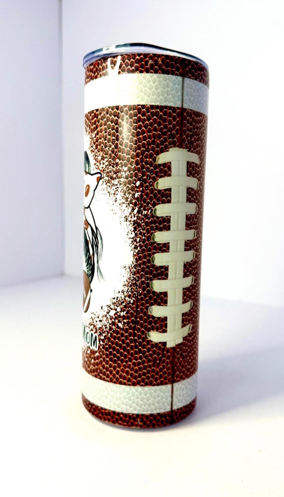 20 oz Football Mom Stainless Steel Tumbler with Lid, Straw