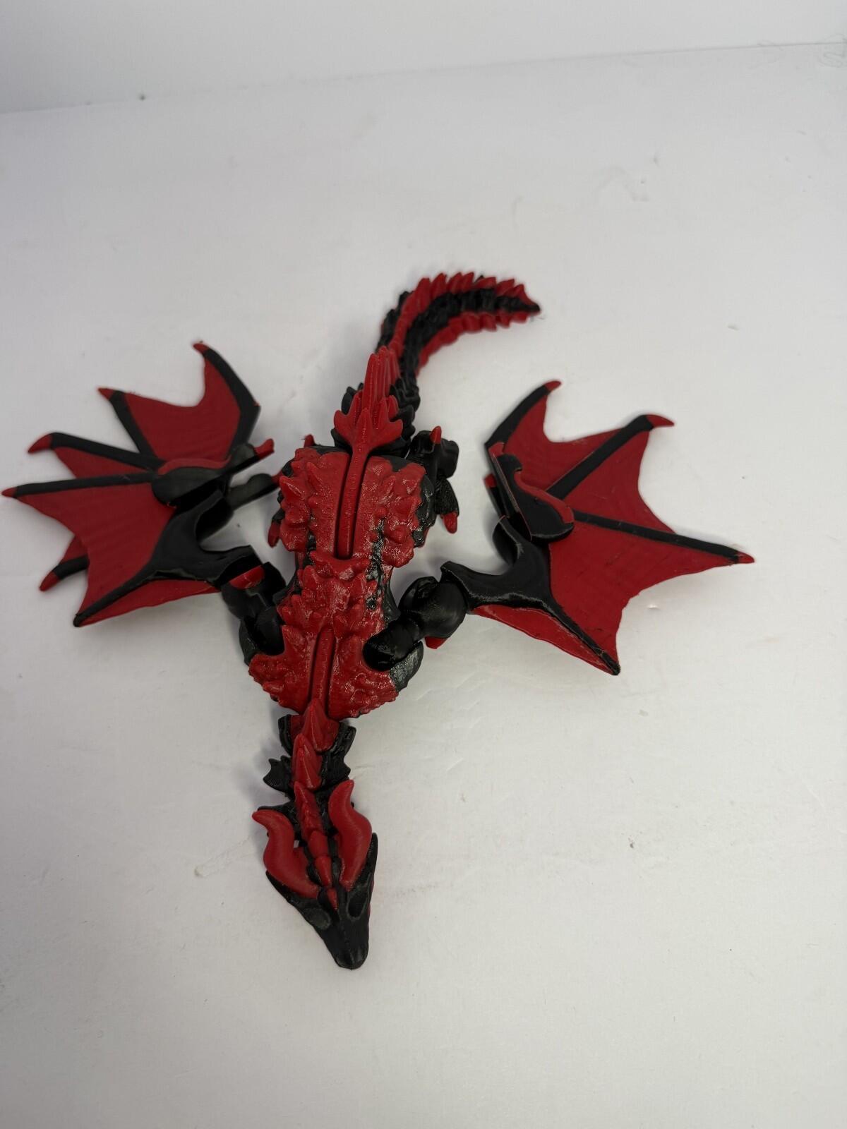 3D Printed Winged Dragon -PLA- Black and Red - 12 inches Long - Articulated