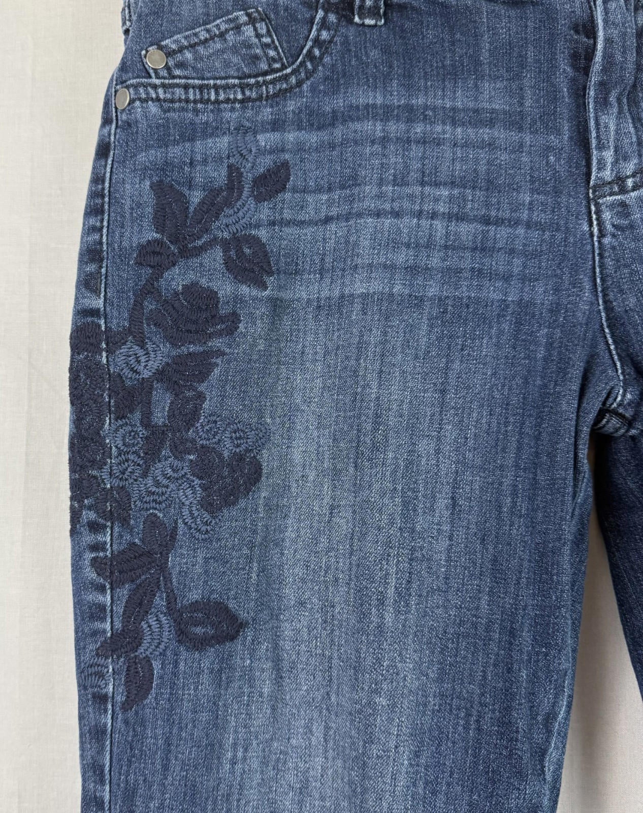 ELLE Jeans Womens 14 Embroidered Floral Skinny Stretch Denim No Front Pockets