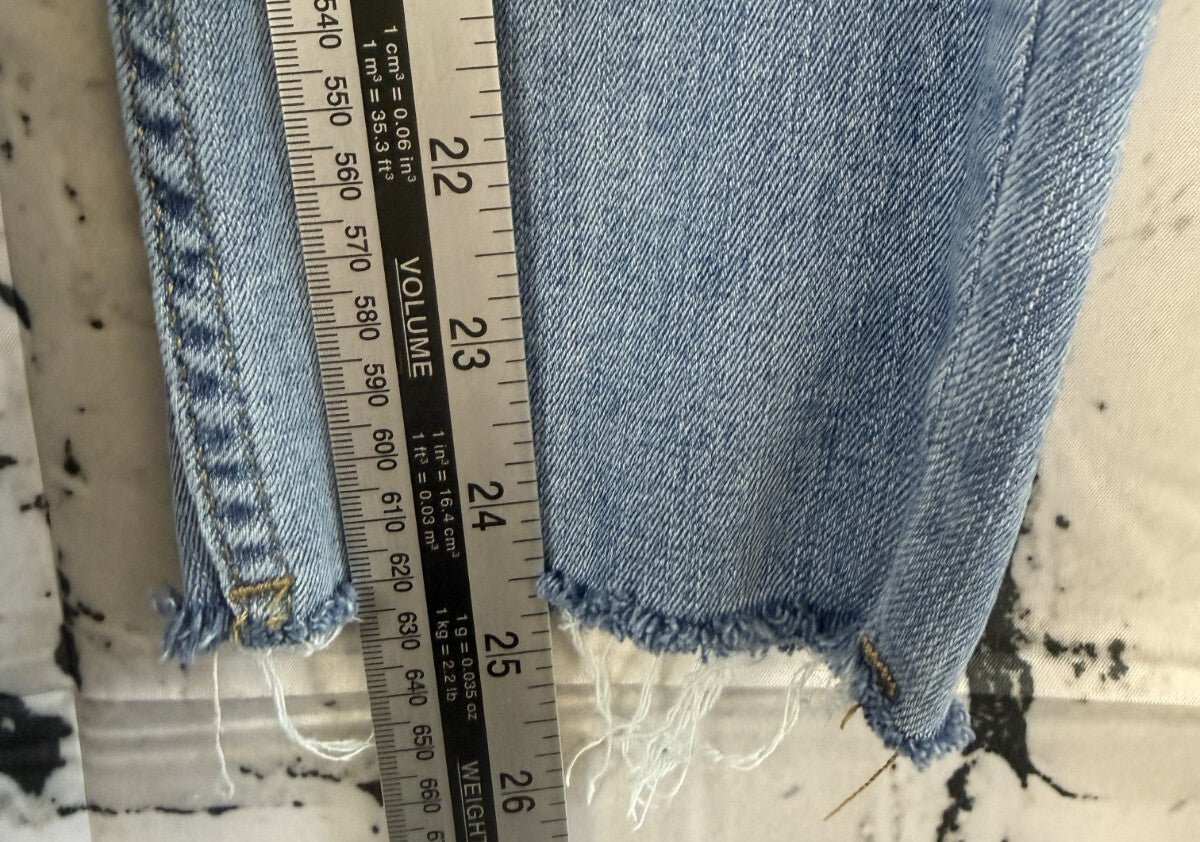 Free People Button Fly Raw Hem Ankle Blue Denim Skinny Jeans Size 28