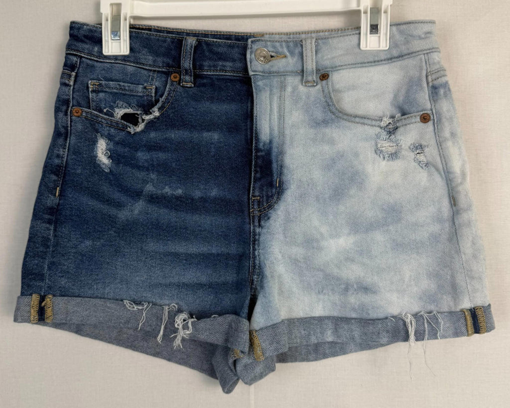 American Eagle Womens Shorts Sz 8 Blue Distressed Cuffed Mom Stretch 2 Tone