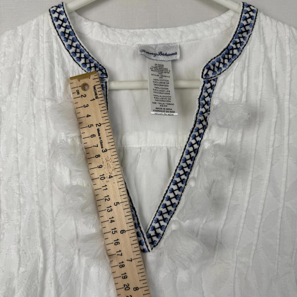 Tommy Bahama Womens Shirt Size XS 100% Cotton Flowy White Embroidered