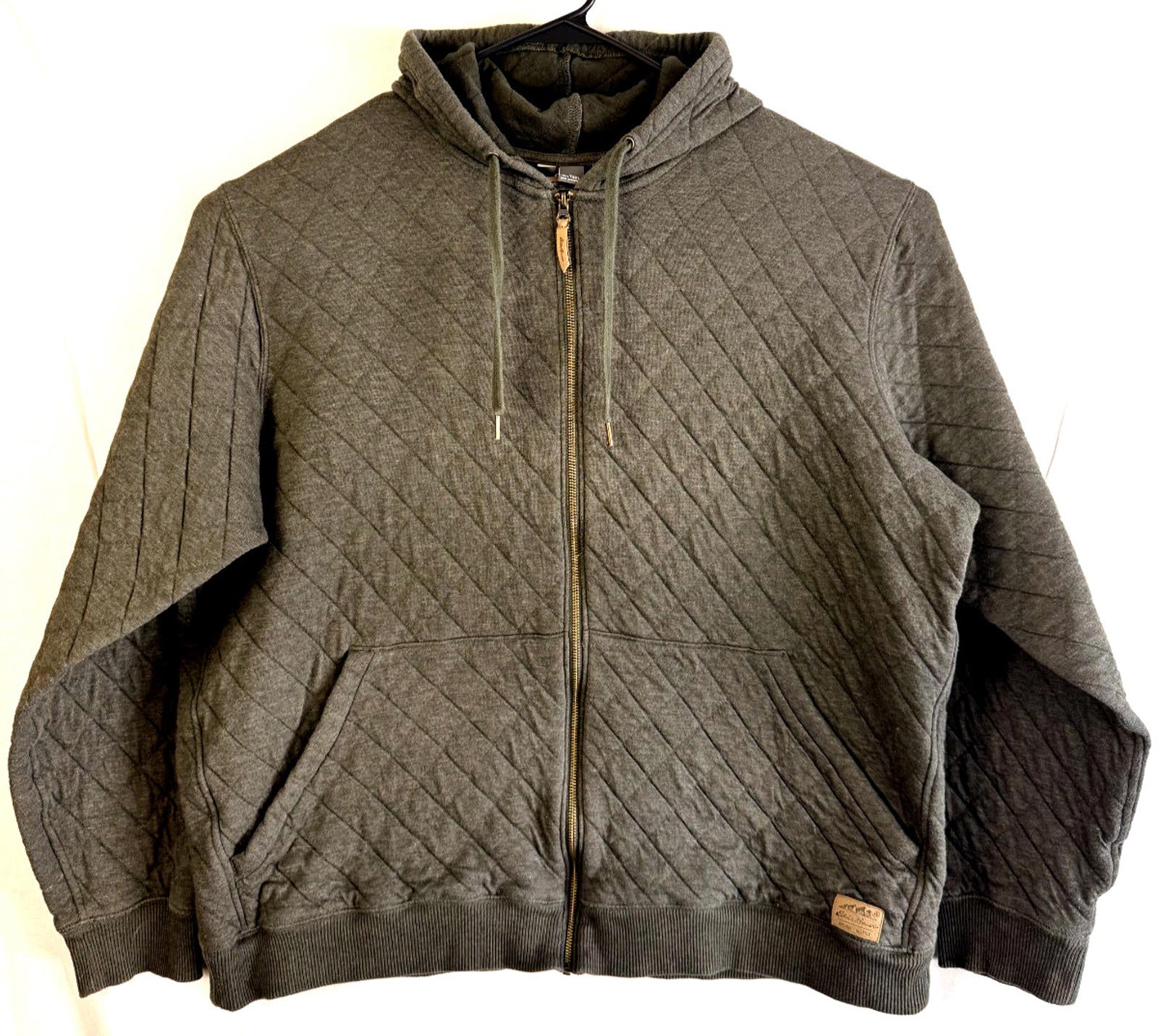 Eddie Bauer Mens Full Zip Hoodie T2XL Quilted Green