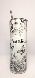 20 oz Let it Go Stainless Steel Tumbler with Lid, Straw -Flowers - Butterflies