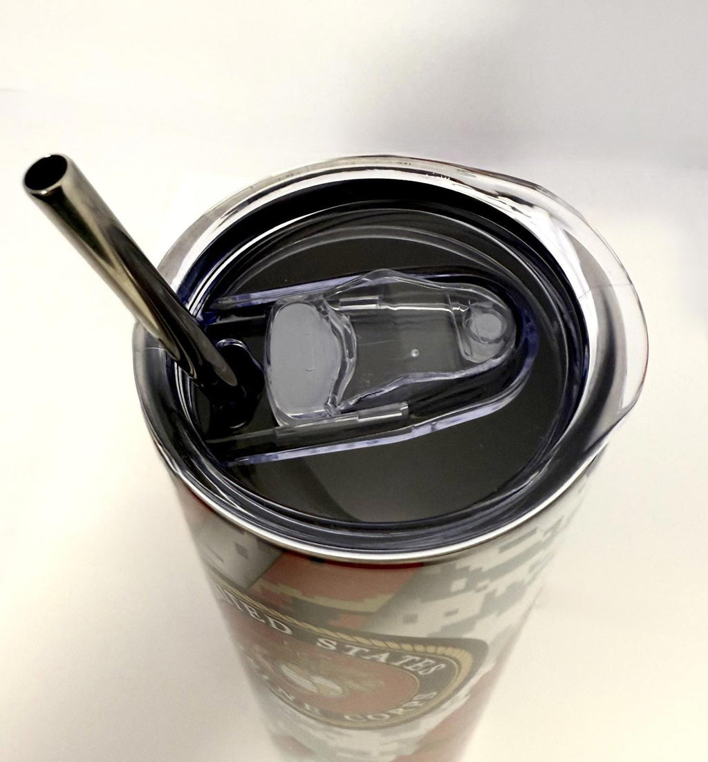 20 oz Marines Stainless Steel Tumbler with Lid, Straw