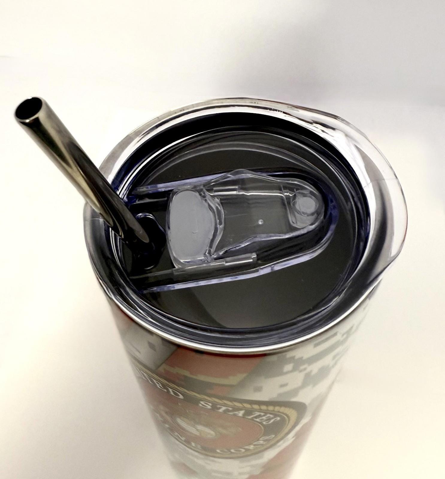 20 oz Marines Stainless Steel Tumbler with Lid, Straw