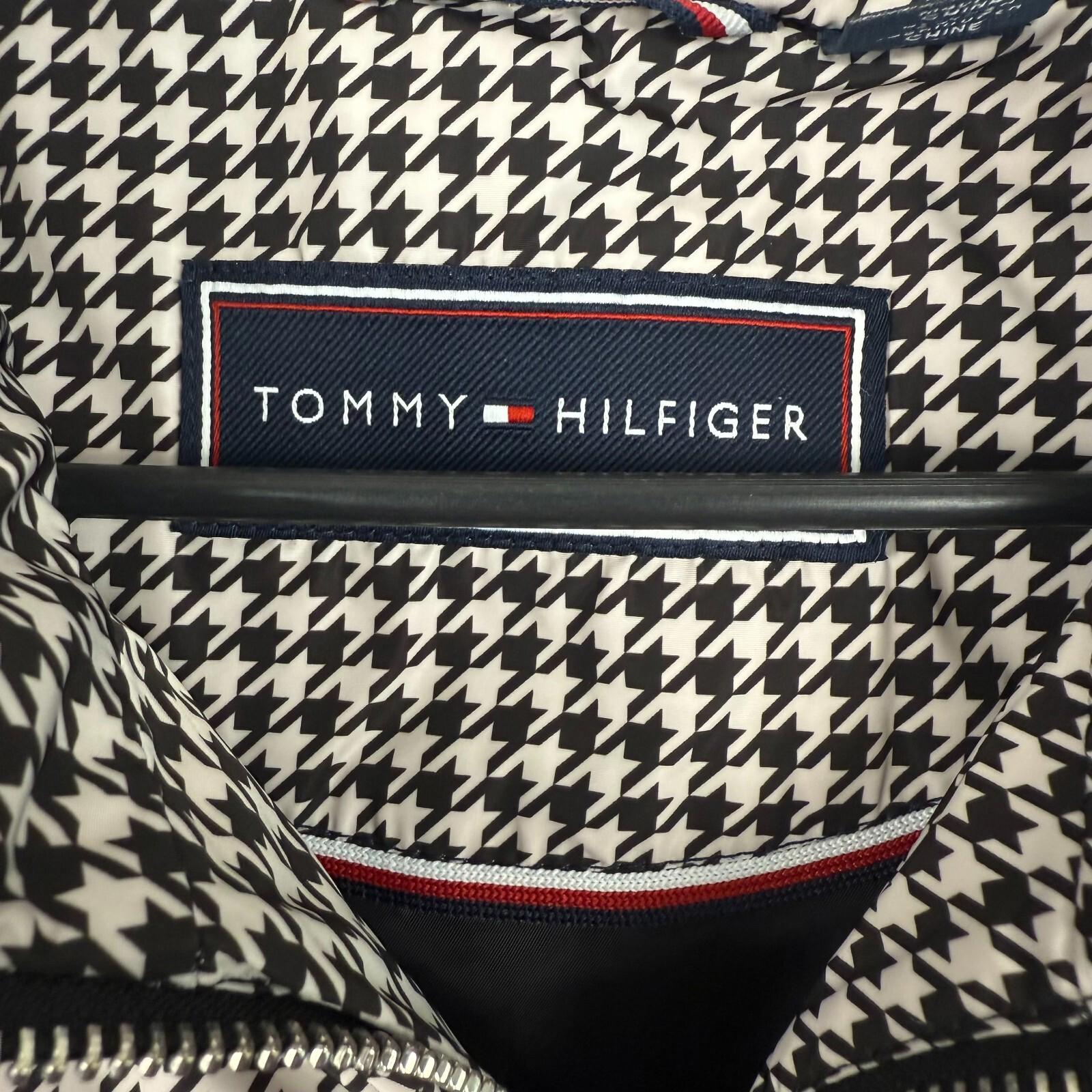 TOMMY HILFIGER Puffer Vest Womens Small Classic Houndstooth Jacket Black White