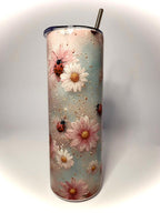 20 oz Flowers and LadyBugs Stainless Steel Tumbler with Lid, Straw