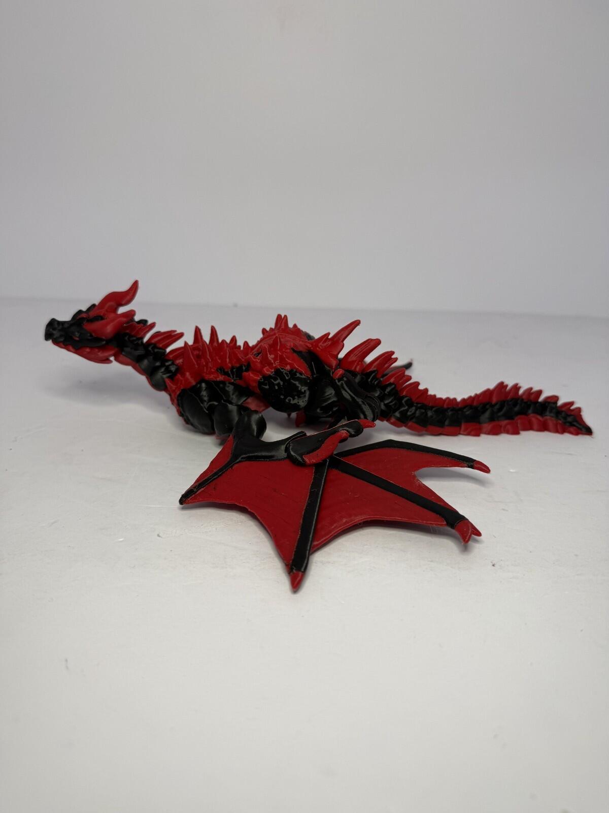 3D Printed Winged Dragon -PLA- Black and Red - 12 inches Long - Articulated