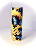 20 oz Sunflower and Butterflies Stainless Steel Tumbler with Lid, Straw