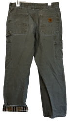 Carhartt Men Flannel Lined Pants 34x30 Loose Fit BN0111-M Green Gray