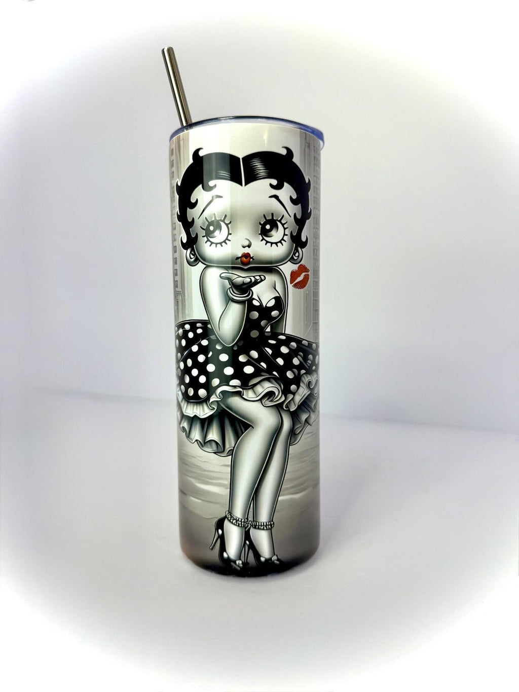 20 oz Vintage Betty Boop Stainless Steel Tumbler with Lid, Straw