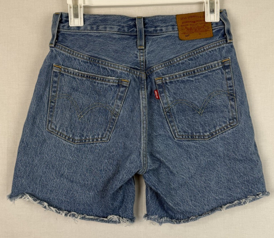 Levis 501 Cutoff Shorts Womens W25 Blue Distressed Mid Rise Button Fly Raw Hem