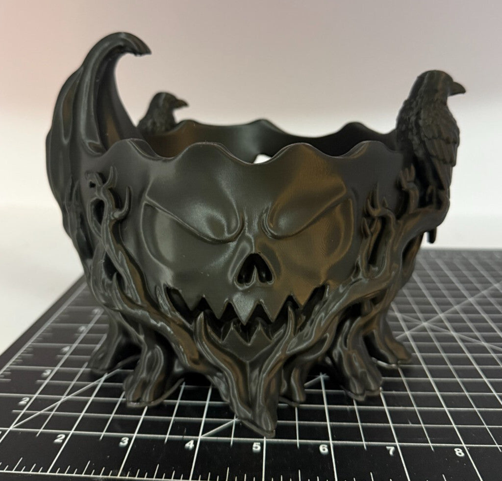 3D Printed Jack-O-Lantern Candy Bowl - PLA - Black - Crows - 9 inch