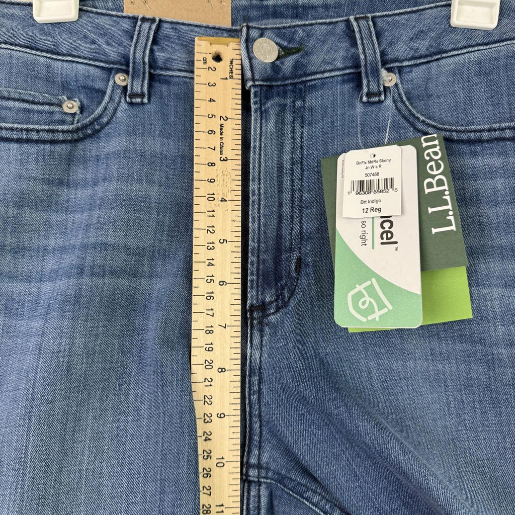 NEW LL Bean Flex Jeans Womens 12 Regular Skinny Mid Rise Stretch Denim 30x30
