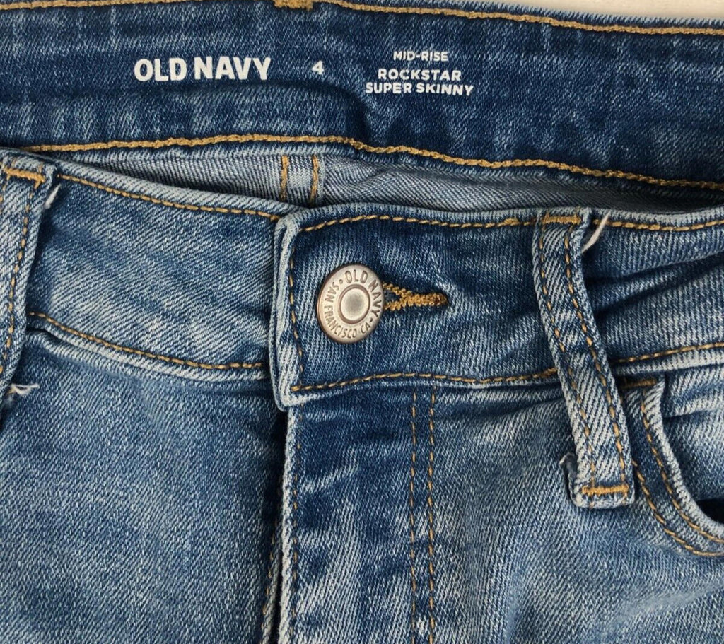 Womens Old Navy Rockstar Super Skinny Mid-Rise Distressed Denim Jeans Size 4