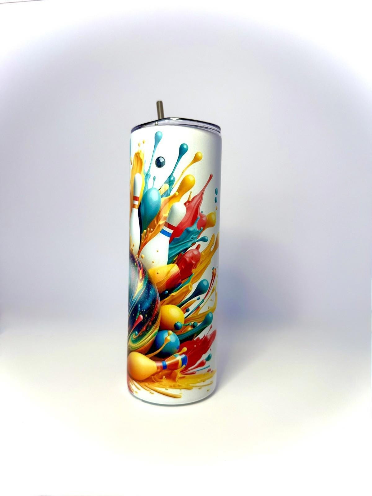 20 oz Color Splash Bowling Stainless Steel Tumbler with Lid, Straw