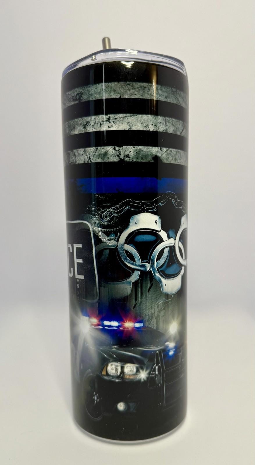 20 oz Police Stainless Steel Tumbler with Lid, Straw