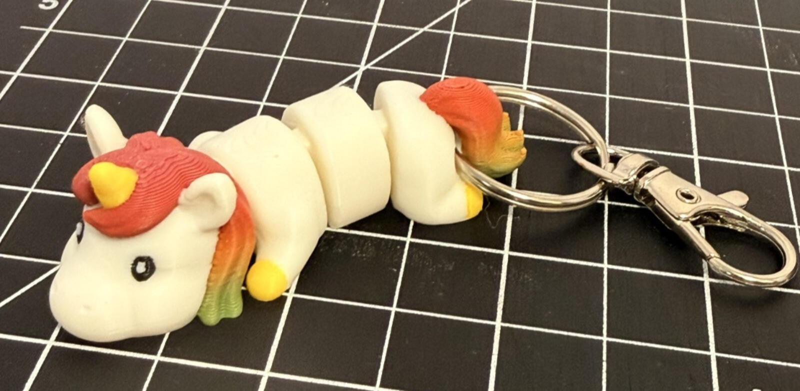 3D Printed Articulated Rainbow Unicorn Keychain - 3 1/2 inches