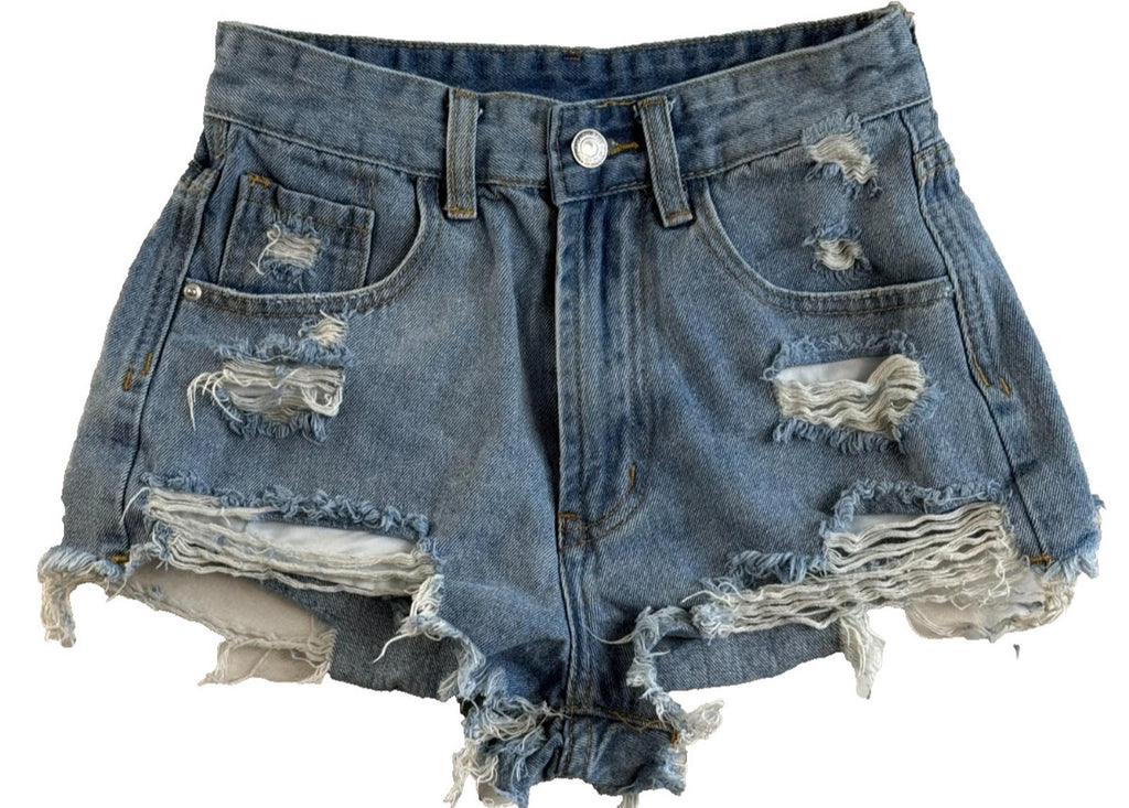 Shein Womens Size 26 Distressed Denim Jean Shorts Mid Rise
