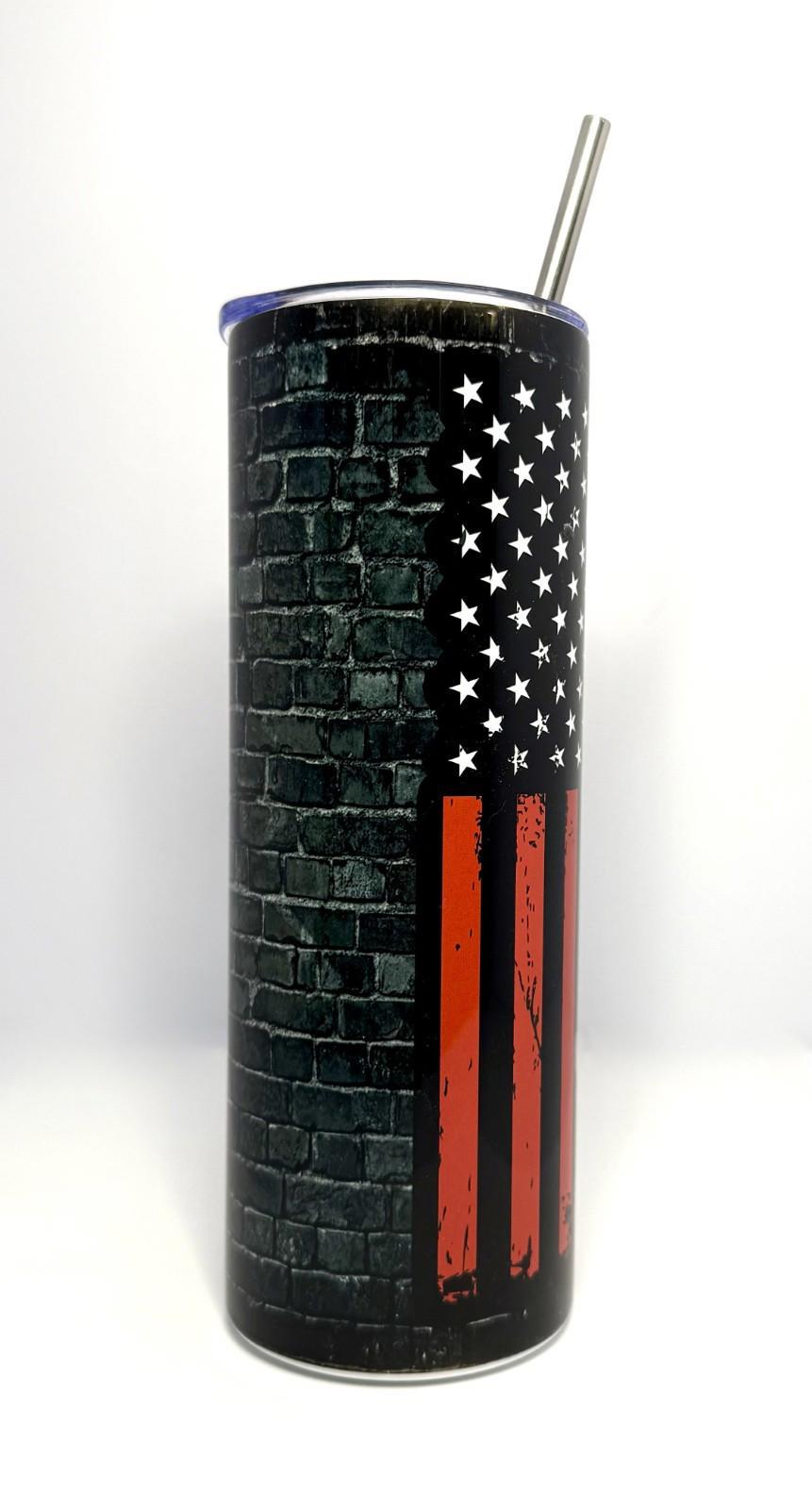 20 oz Firefighter Stainless Steel Tumbler with Lid, Straw