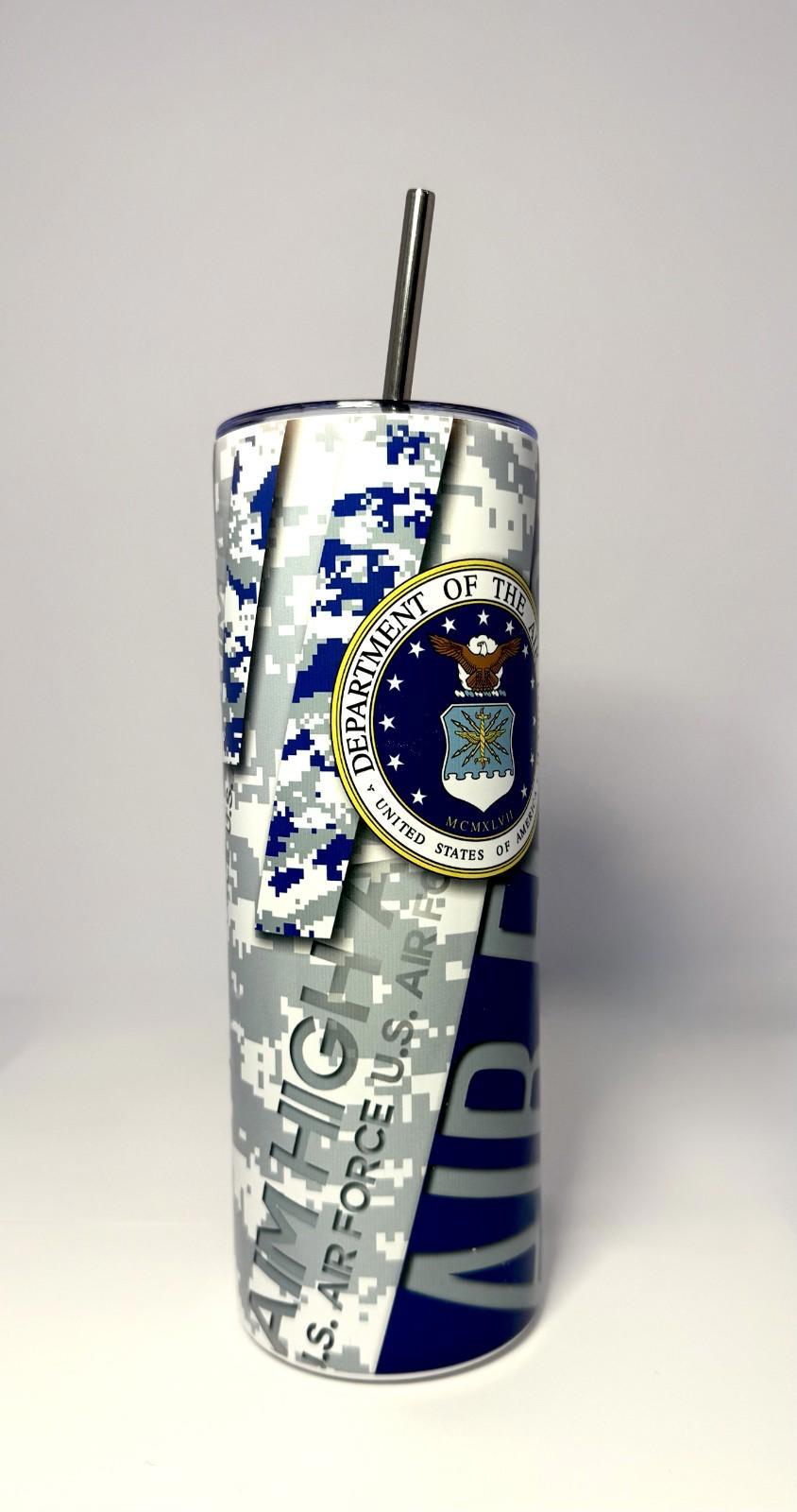 20 oz Air Force Stainless Steel Tumbler with Lid, Straw