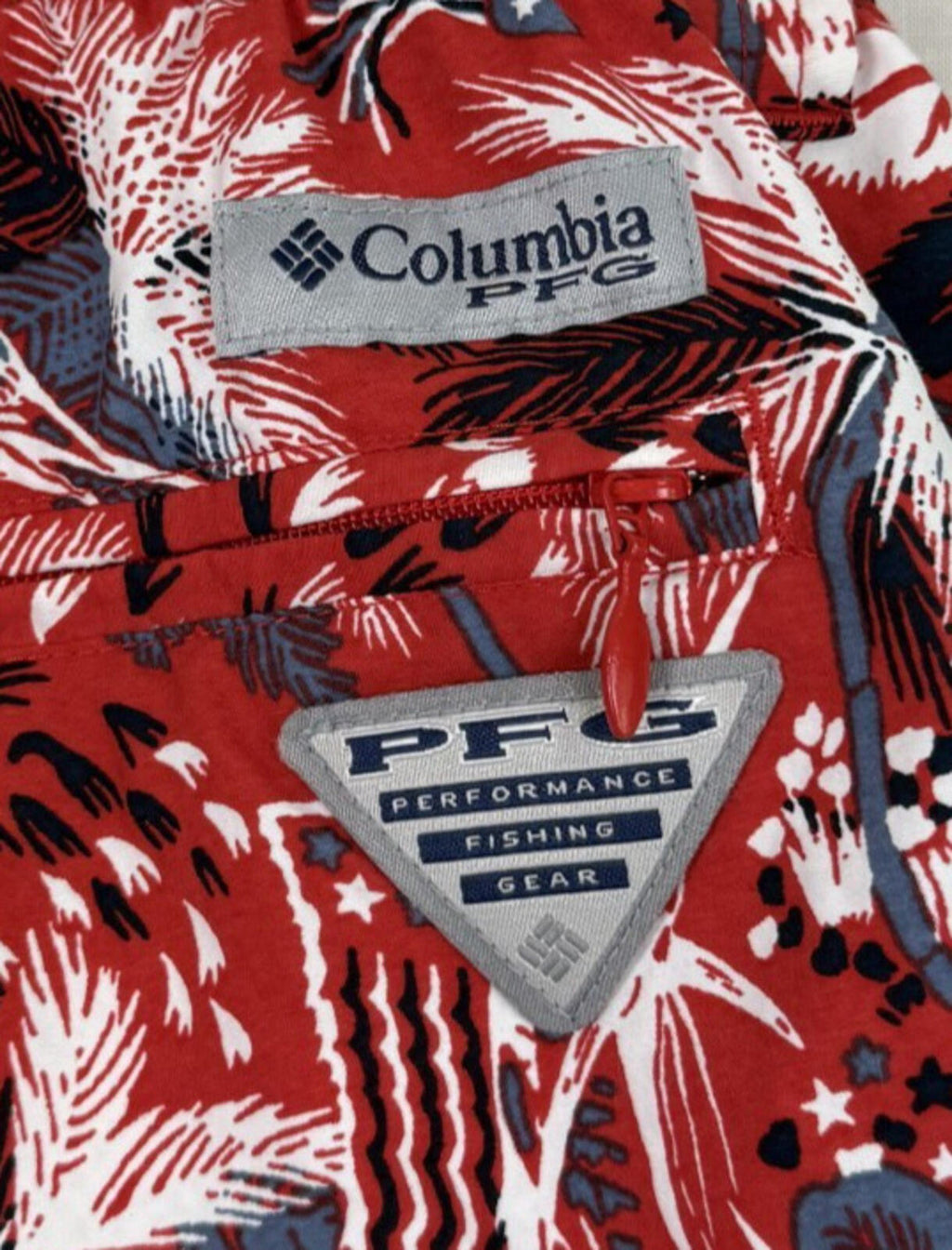 Columbia PFG Board Shorts Mens XL Red White Blue Floral Swim Trunks Mesh