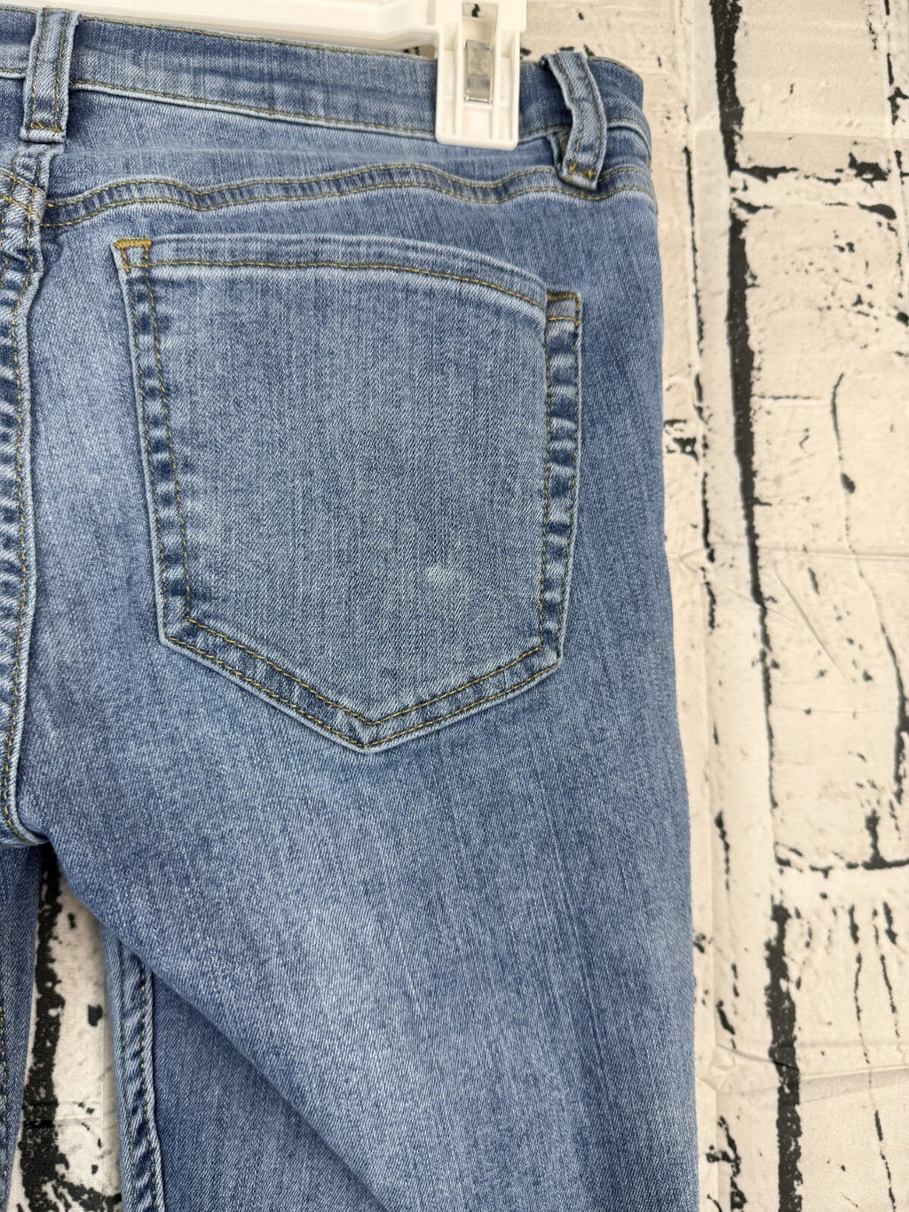 Free People Button Fly Raw Hem Ankle Blue Denim Skinny Jeans Size 28
