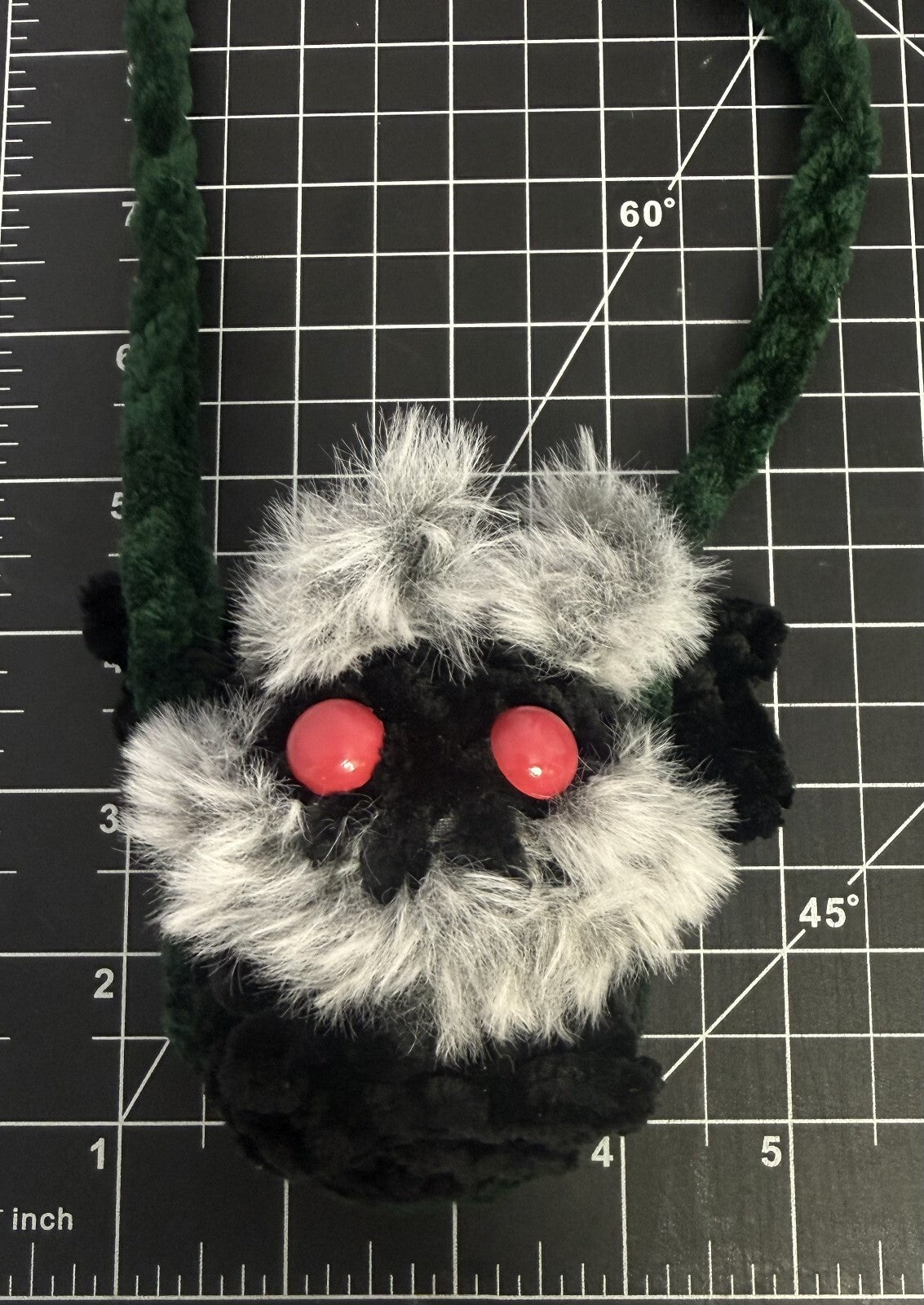 Crocheted Swinging Mothman - Rearview Mirror Decor - 4 inch - Handmade