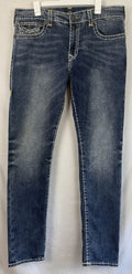 True Religion ROCCO Relaxed Skinny Mens Sz 36 x 34 Blue Denim Jeans Thick Stitch