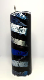 20 oz Blue Line Stainless Steel Tumbler with Lid, Straw