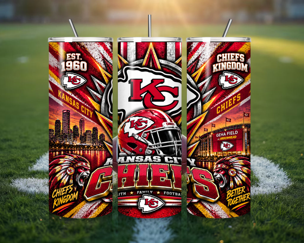20 oz Kansas City Chiefs Stainless Steel Tumbler with Lid, Straw - NFL