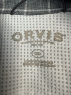 Orvis Mens XL Gray Windowpane Check Tech Short Sleeve Button Up Shirt