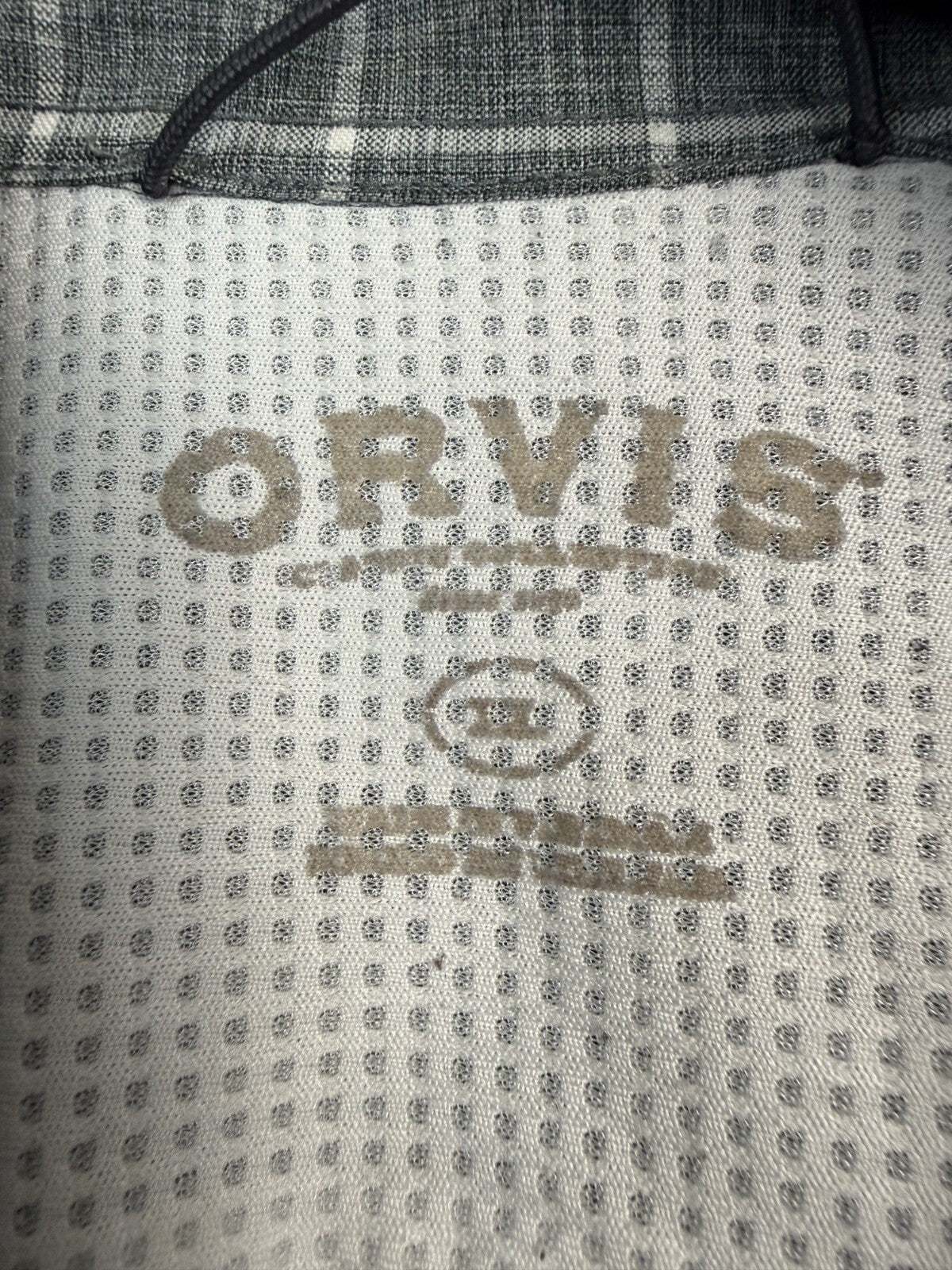 Orvis Mens XL Gray Windowpane Check Tech Short Sleeve Button Up Shirt