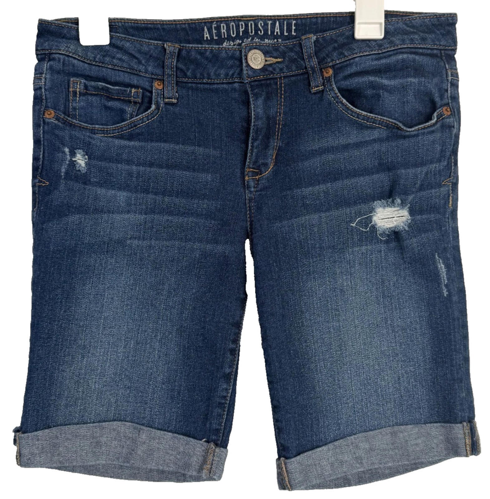 Aeropostale Womens Bermuda Shorts Sz 10 Distressed Denim