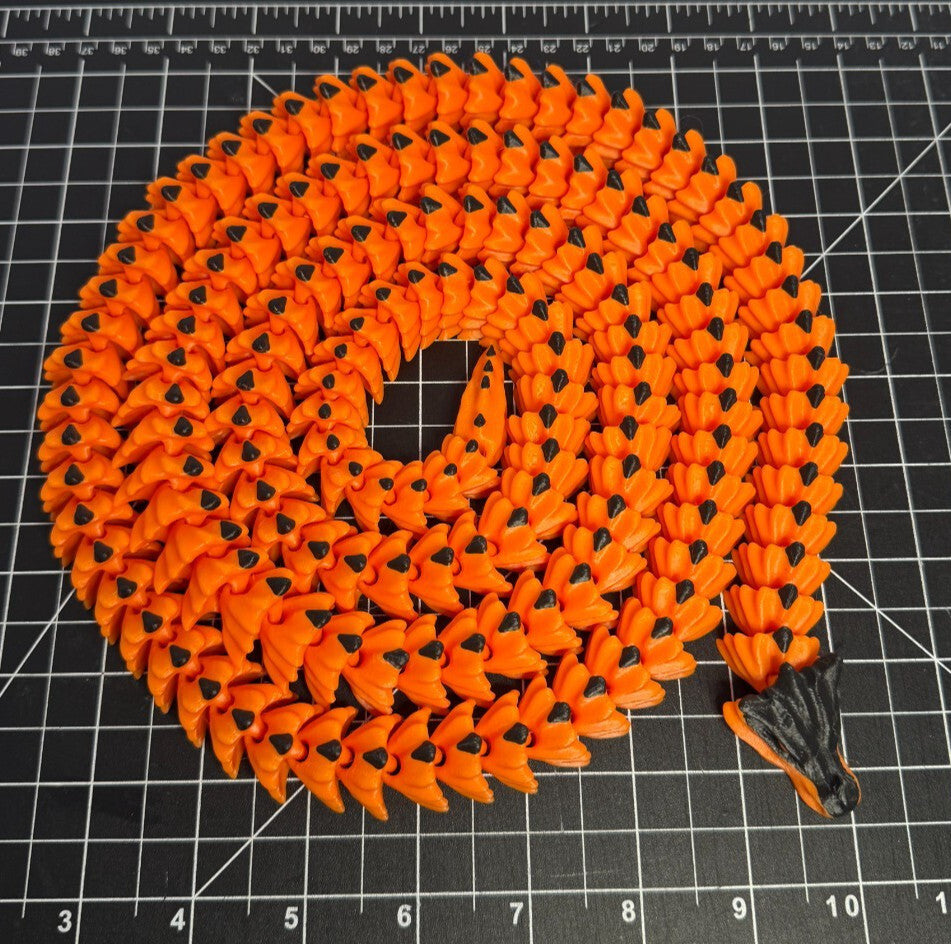 3D Printed LONG Dragon/Snake - PLA - Orange and Black - 5 Feet 4 Inches