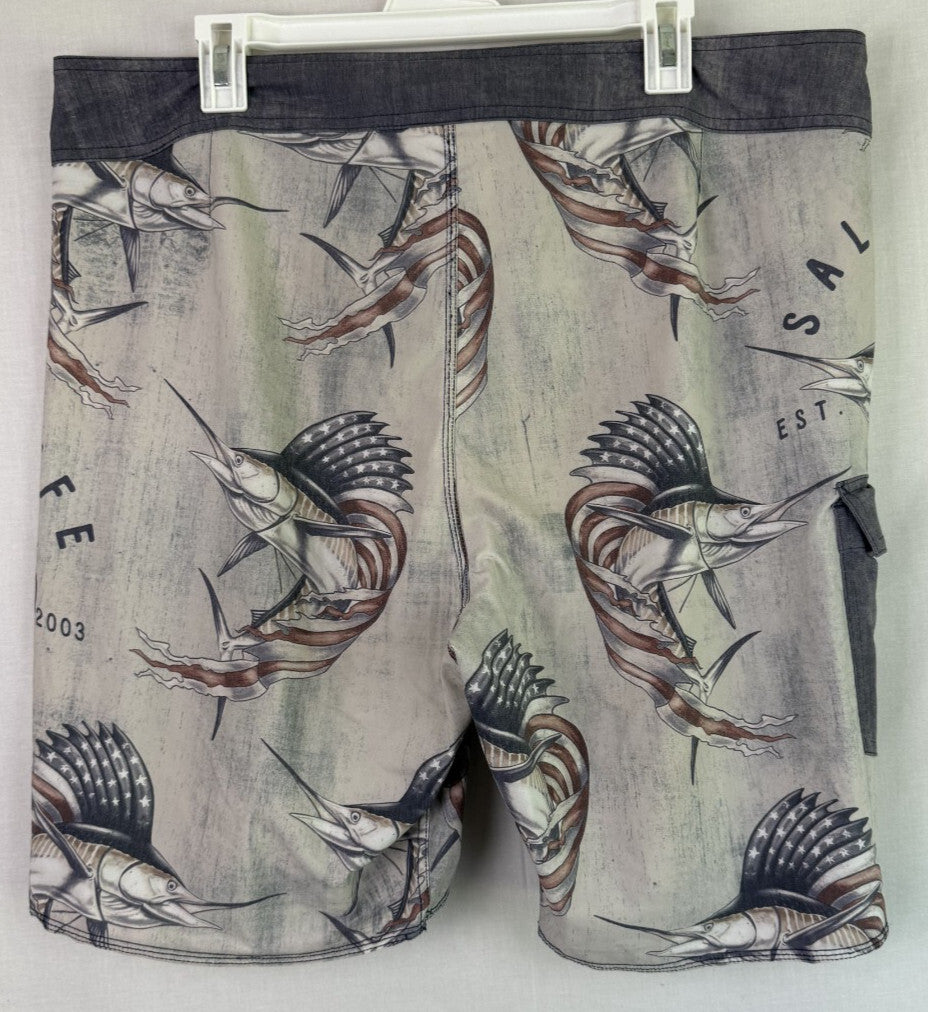 Salt Life SLX-QD Vapor Strength Swim Shorts Trunks Size 38 Marlin Flag Adult