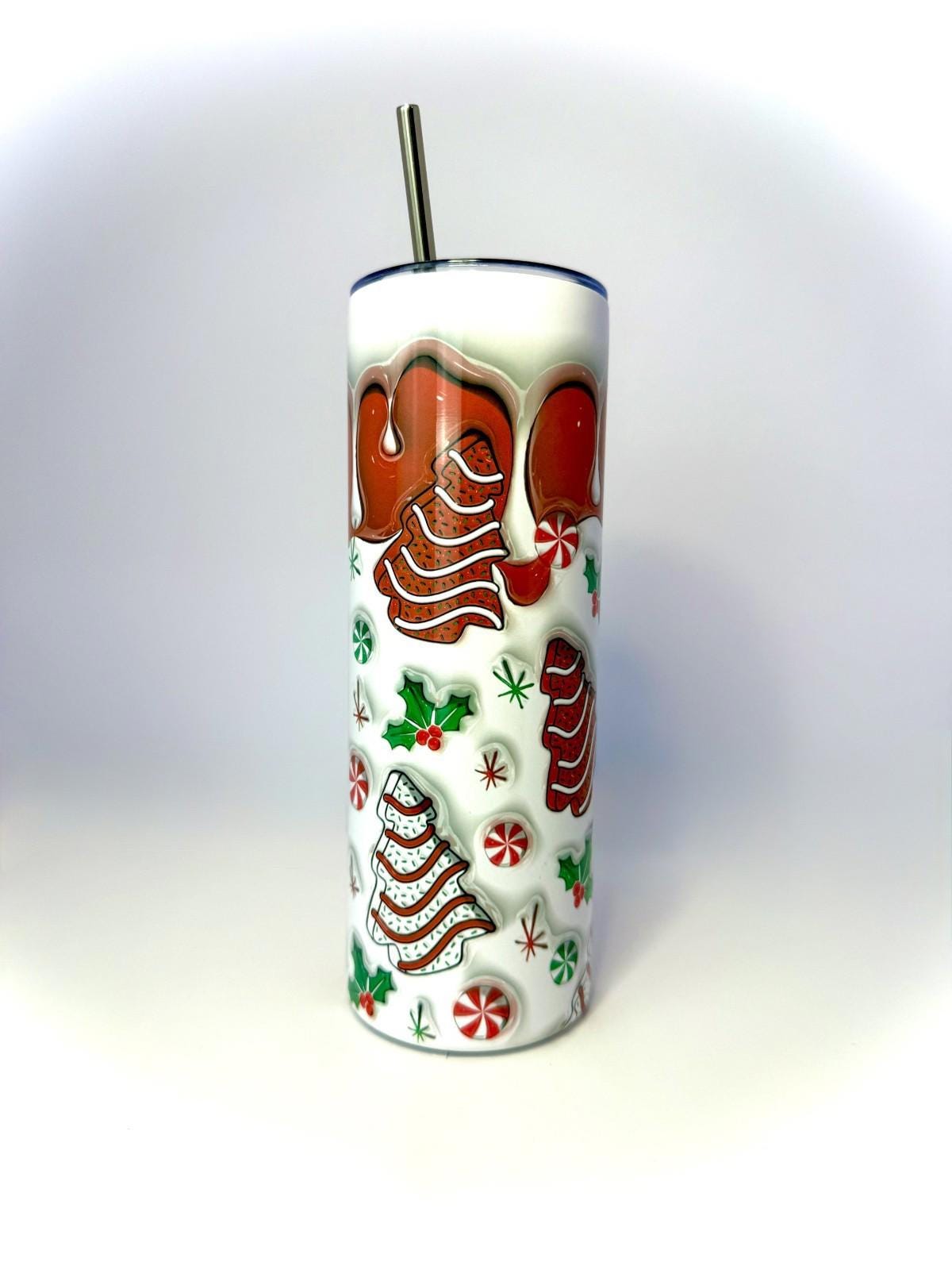 20 oz Christmas Tree Cake Stainless Steel Tumbler with Lid, Straw