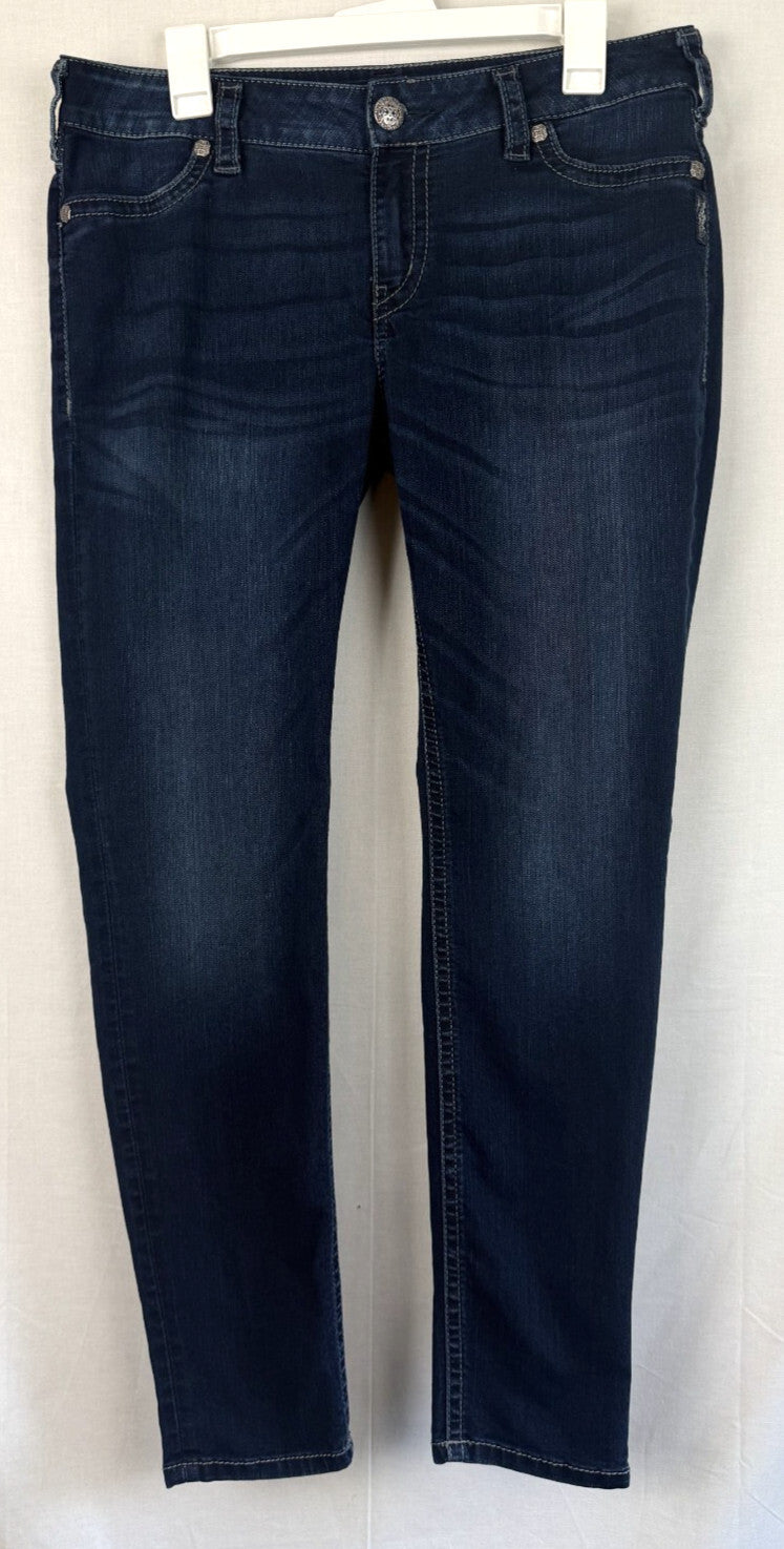 Silver Jeans Suki Mid Super Stretch Womens 34x31 Dark Wash Denim 9” Rise