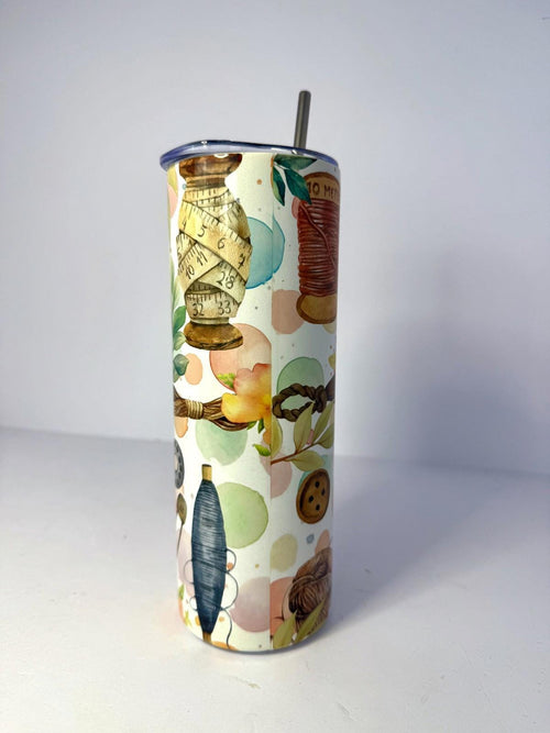 20 oz Artistic Sewing Stainless Steel Tumbler with Lid, Straw